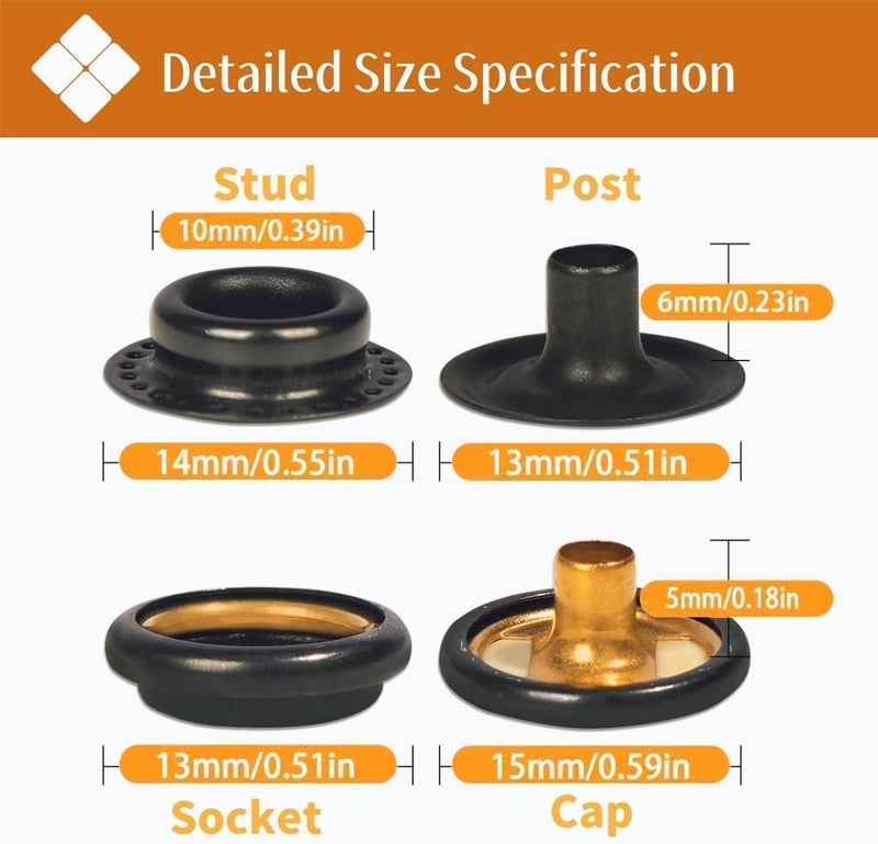 SUNOR 100 Sets Snap Buttons,Heavy Duty Snap Fasteners Kit 15mm Metal Snaps Canvas Snaps,Press Stud for Clothing Leather Boat Cover Fabric - Image 3